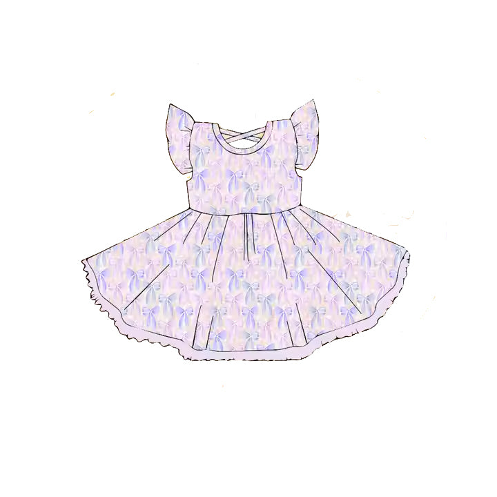 Baby Girls Lavender Flutter Sleeves Bows Knee Length Dresses Preorder