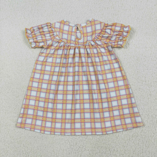Baby Girls Fall Plaid Cows Farm Smocked Knee Length Dresses