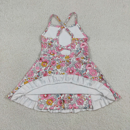 USA Shop Baby Girls Strap Colorful Flowers Yoga Active Short Ruffle Knee Length Dresses