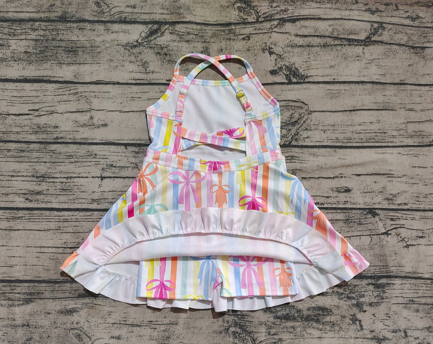 Baby Girls Strap Colorful Bows Stripe Yoga Ruffle Knee Length Dresses