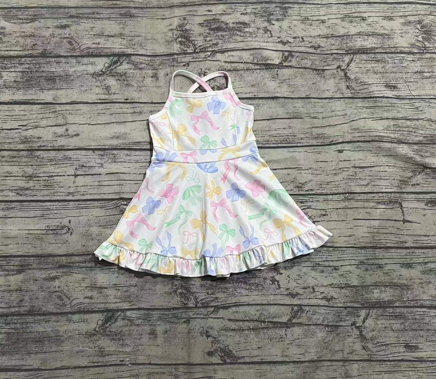 Baby Girls Strap Colorful Bows Yoga Ruffle Knee Length Dresses