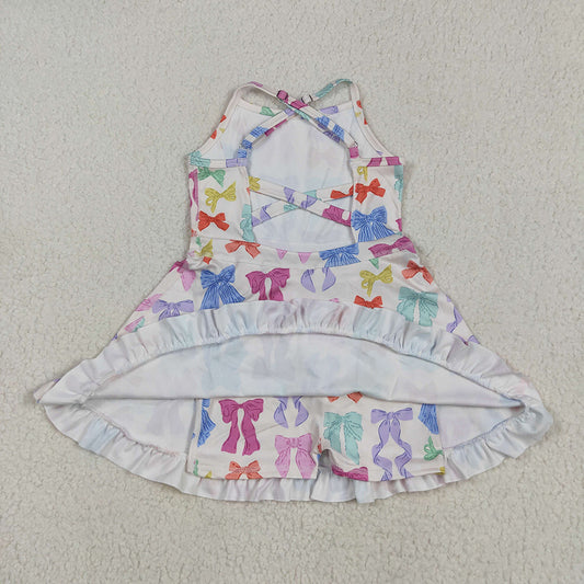 Baby Girls Strap Colorful Bows Yoga Ruffle Knee Length Dresses