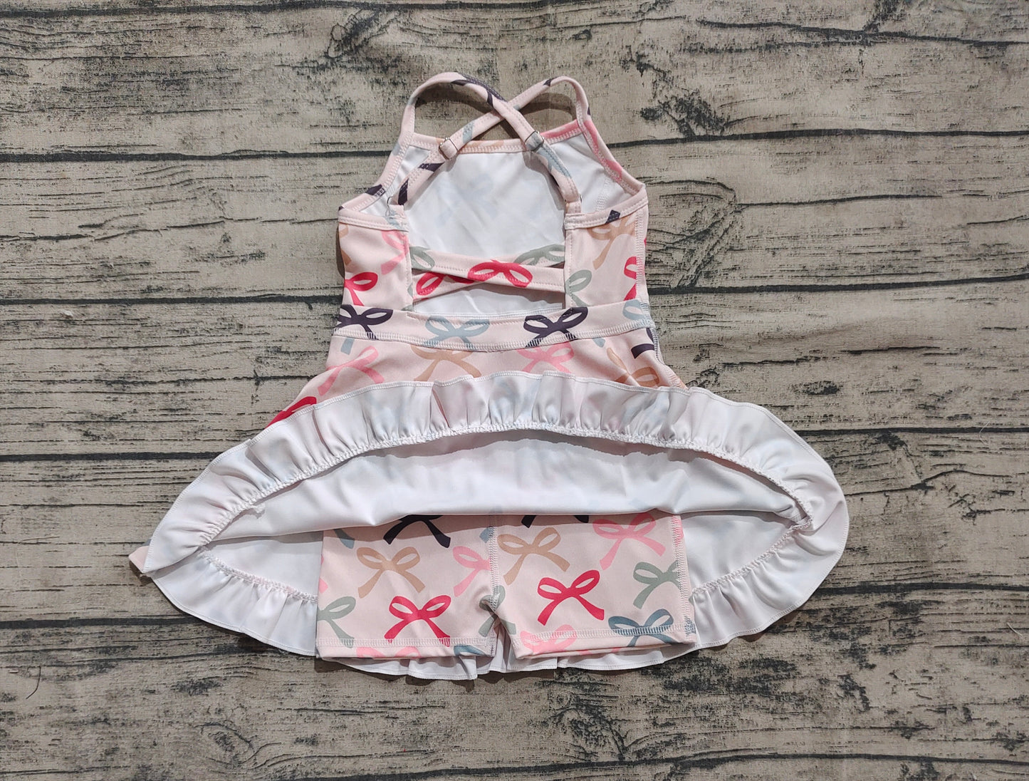 Baby Girls Peach Strap Colorful Bows Yoga Ruffle Knee Length Dresses