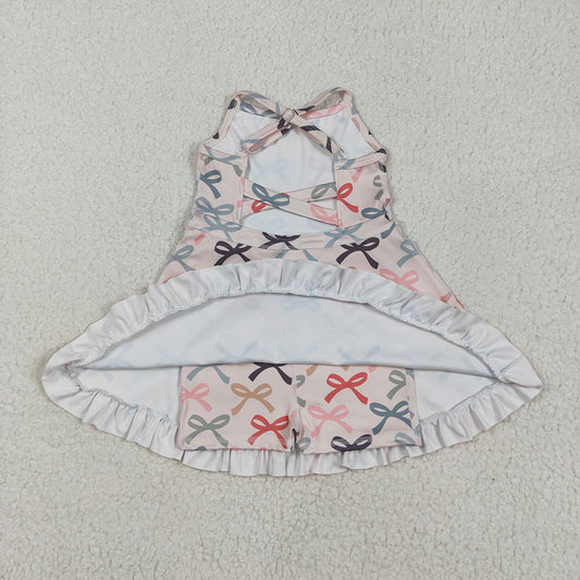 Baby Girls Peach Strap Colorful Bows Yoga Ruffle Knee Length Dresses