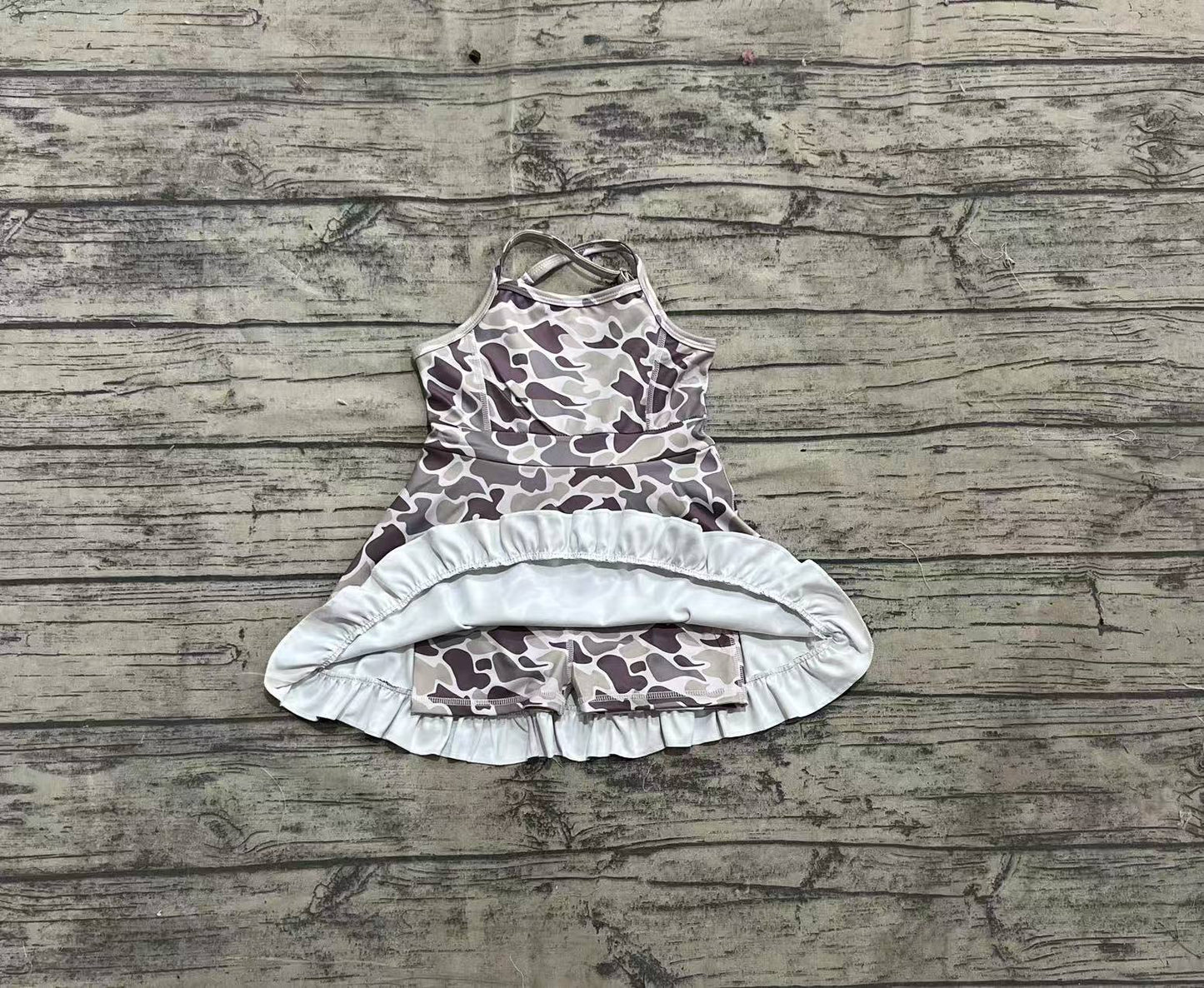 Baby Girls Strap Purple Camo Yoga Ruffle Knee Length Dresses