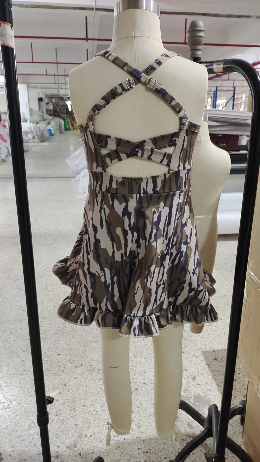 Baby Girls Strap Camo Yoga Ruffle Knee Length Dresses