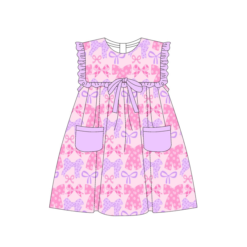 Baby Girls Lavender Bows Pockets Knee Length Dresses Preorder