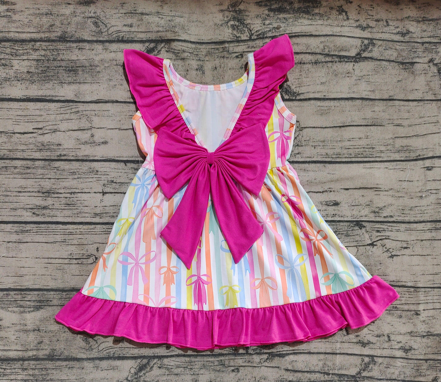Baby Girls Colorful Stripe Bows Knee Length Dresses