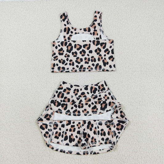 Baby Girls Sleeveless Leopard Vest Top Skort Yoga Active Set
