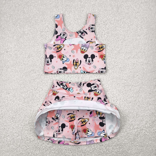 Baby Girls Sleeveless Cartoon Mouse Ducks Top Skorts Yoga Sets
