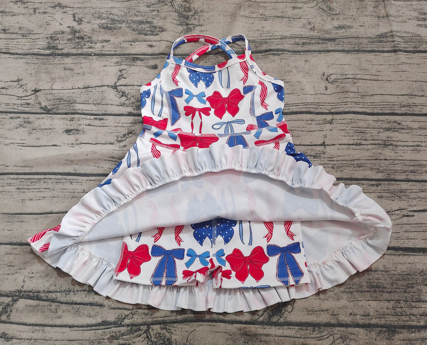 Baby Girls Strap Blue Red Bows 4th Of July Yoga Active Knee Length Dresses