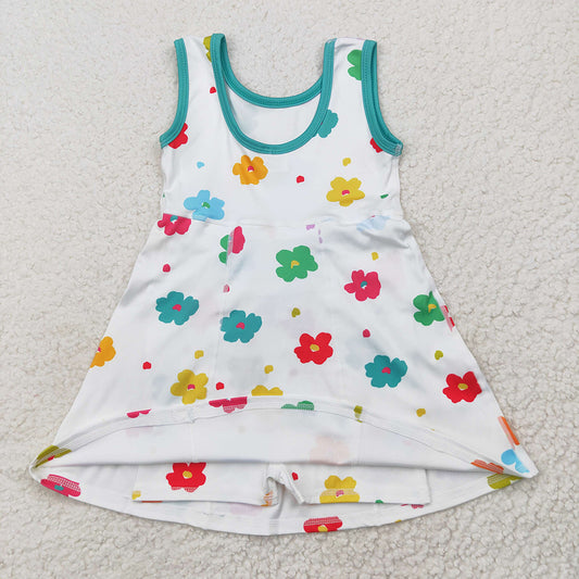 Baby Girls Sleeveless Colorful Flowers Yoga Knee Length Dresses