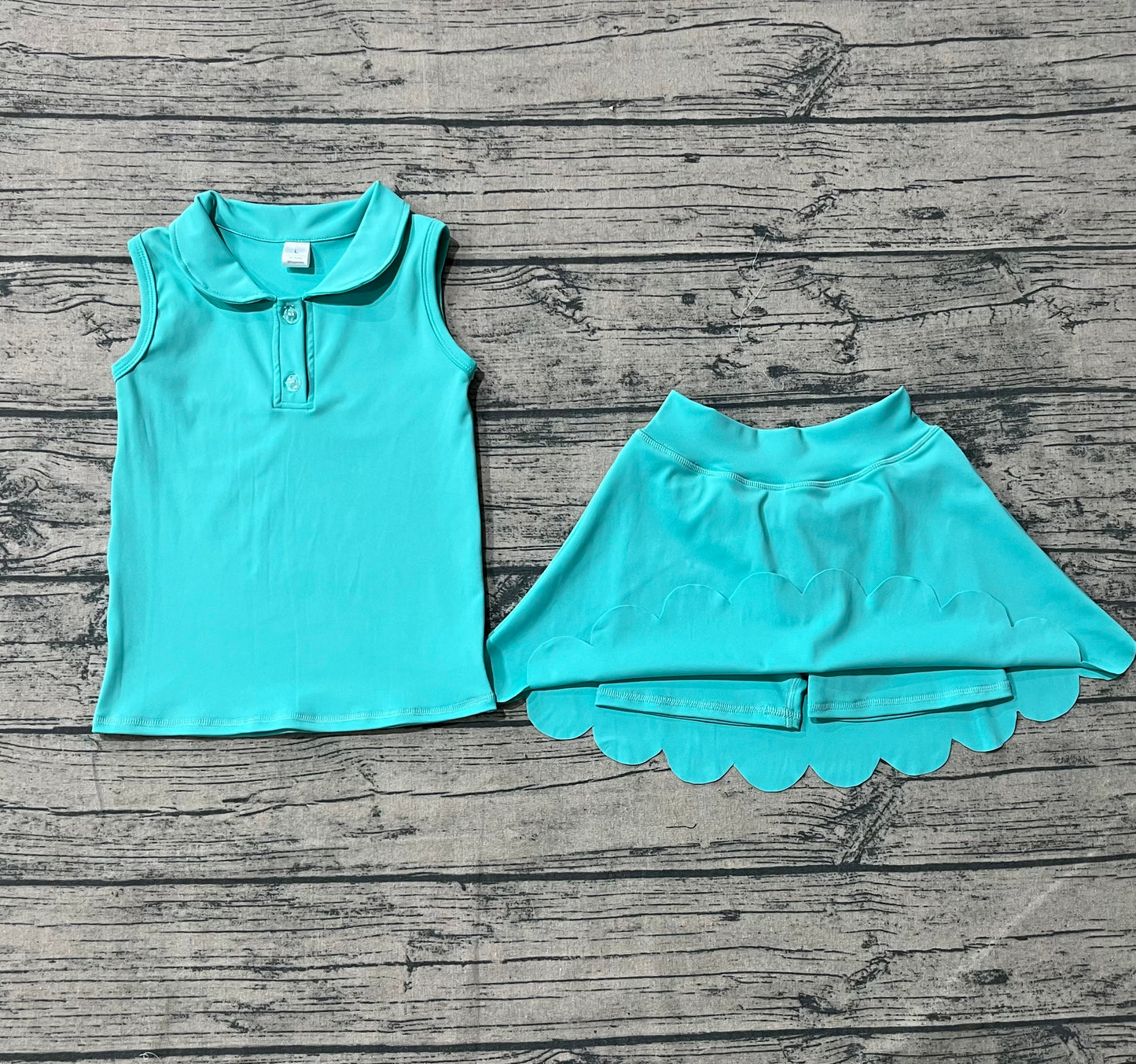 Baby Girls Aqua Sleeveless Button Top Skirt Yoga Sets