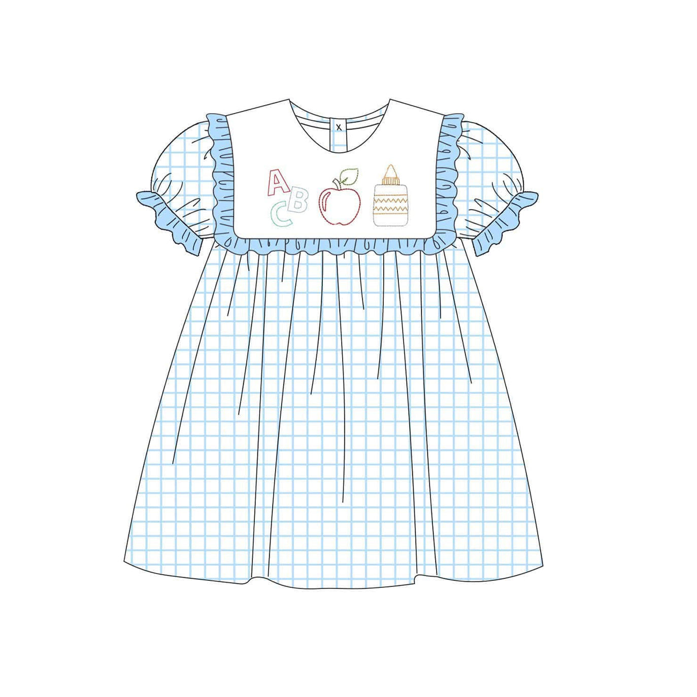 Baby Girls Apple Pencil Blue Plaid Knee Length Dresses Preorder