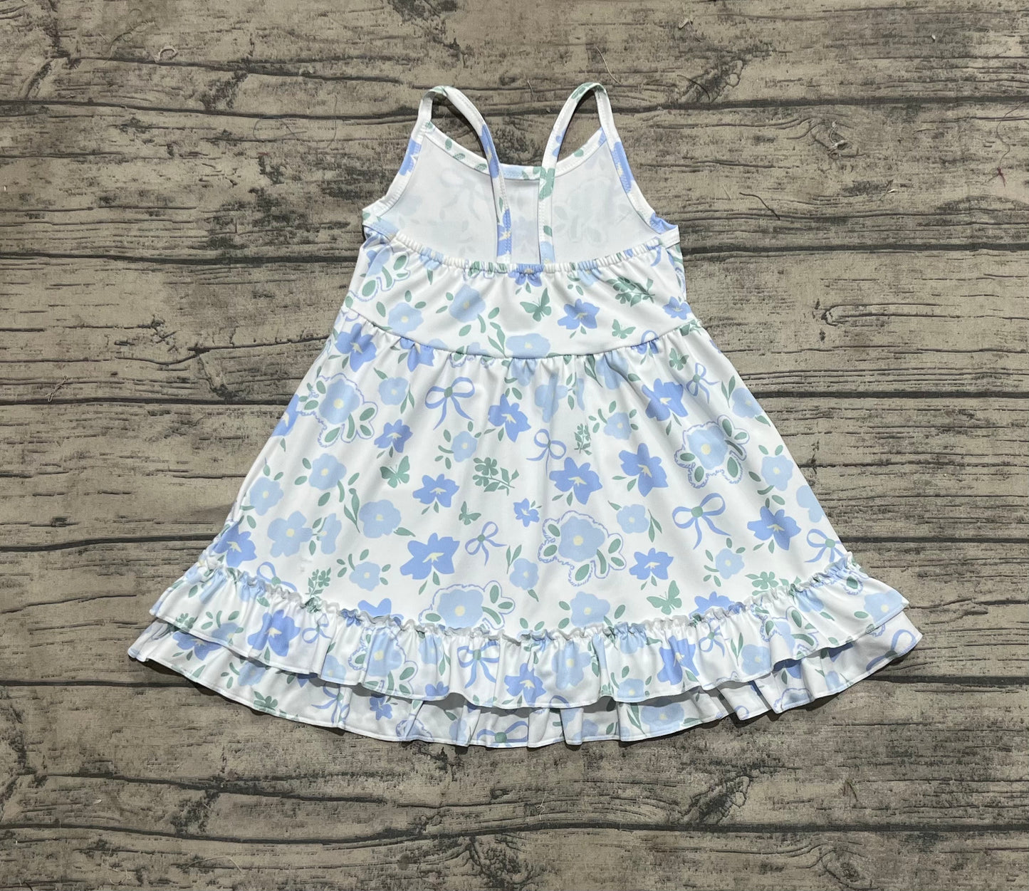 Baby Girls Blue Strap Floral Knee Length Dresses