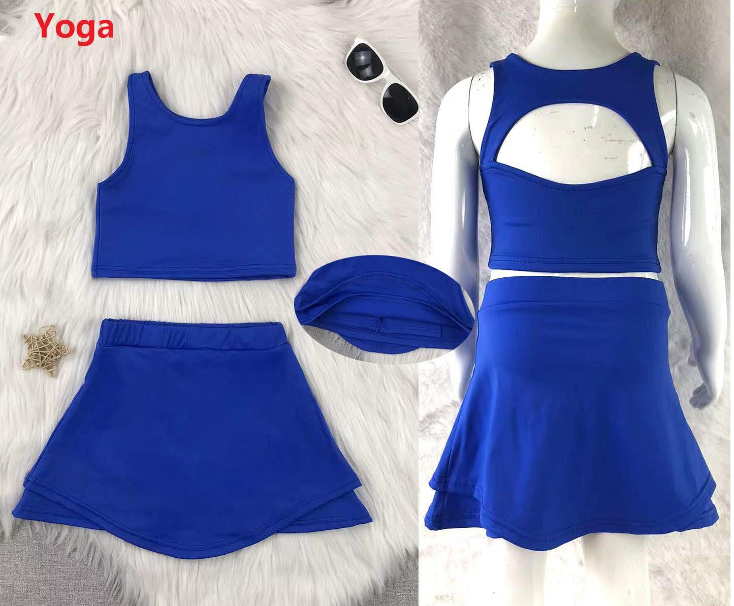 Baby Girls Hot Blue Sleeveless Vest Top Skort Yoga Set Preorder