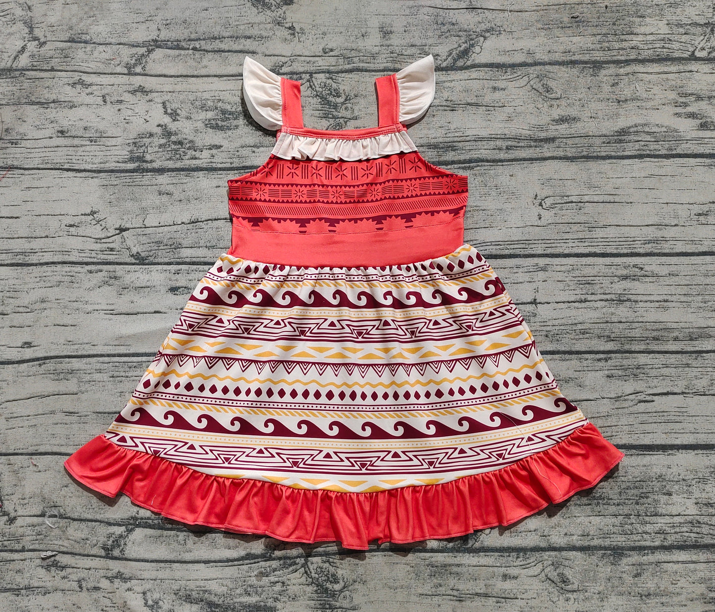 Baby Girls Aztec Flutter Sleeves Patchwork Knee Length Dresses