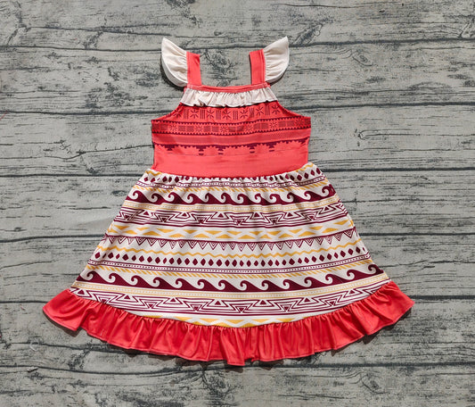 Baby Girls Aztec Flutter Sleeves Patchwork Knee Length Dresses