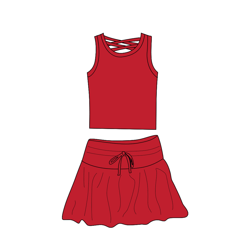 Baby Girls Sleeveless Red Top Skort Yoga Set Preorder