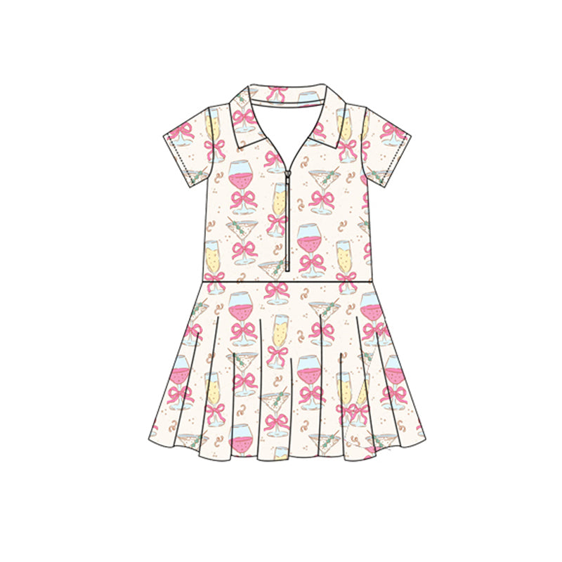 Baby Girls Short Sleeves Pink Bows Zipper Knee Length Dresses Preorder