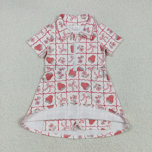 Baby Girls Short Sleeves Bows Strawberry Zipper Yoga Knee Length Dresses