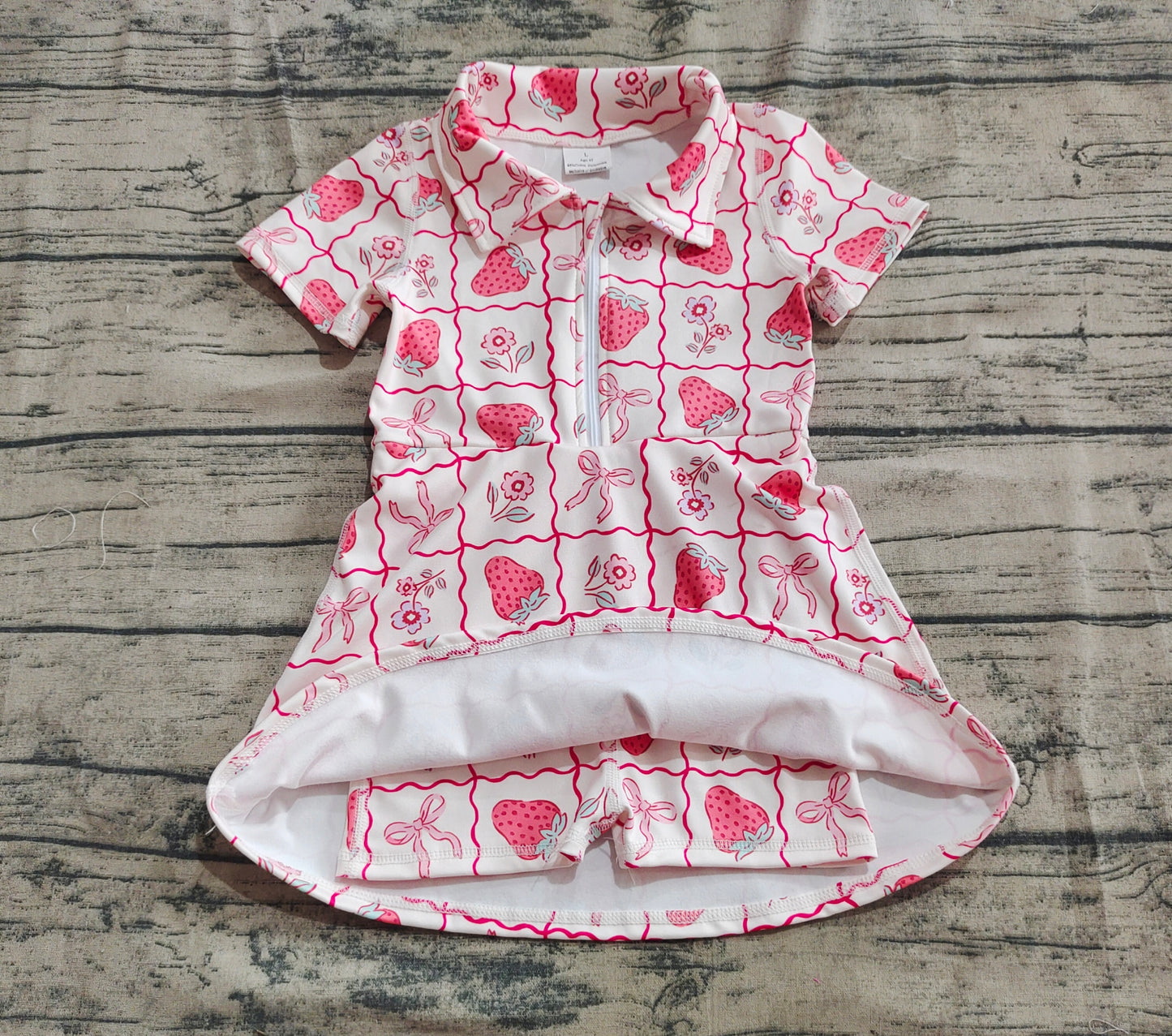 Baby Girls Short Sleeves Bows Strawberry Zipper Yoga Knee Length Dresses