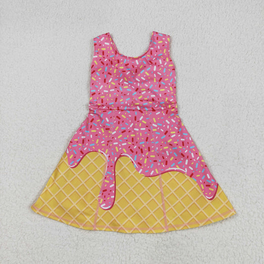 Sibling Baby Girls Ice-cream Drip Yoga Skort Knee Length Dresses