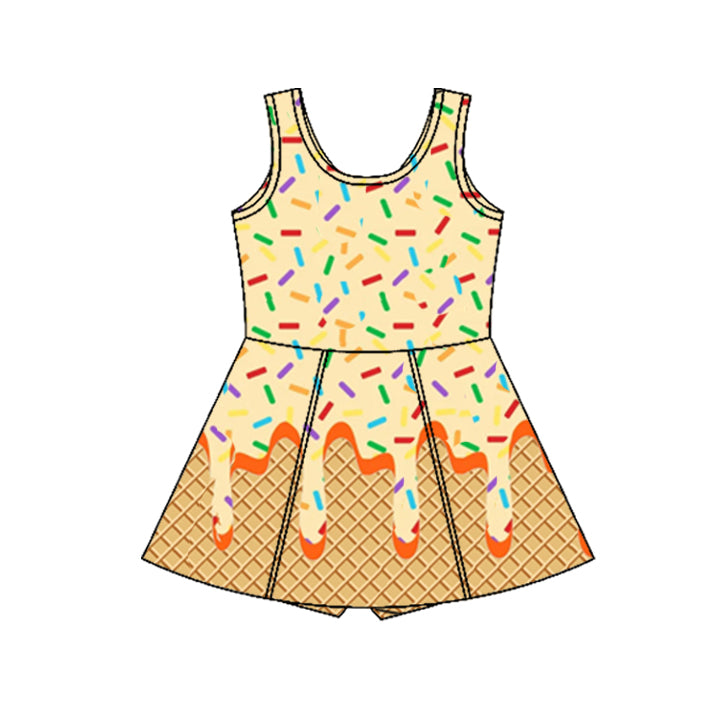 Baby Girls Yellow Orange Ice-cream Drip Yoga Skort Knee Length Dresses Preorder