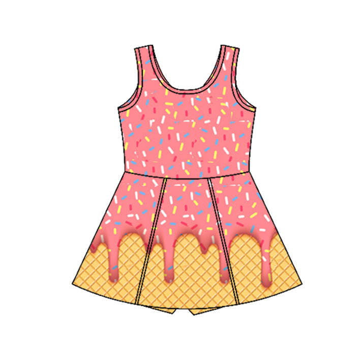 Preorder moq 5 Baby Girls Peach Ice-cream Drip Yoga Skort Knee Length Dresses