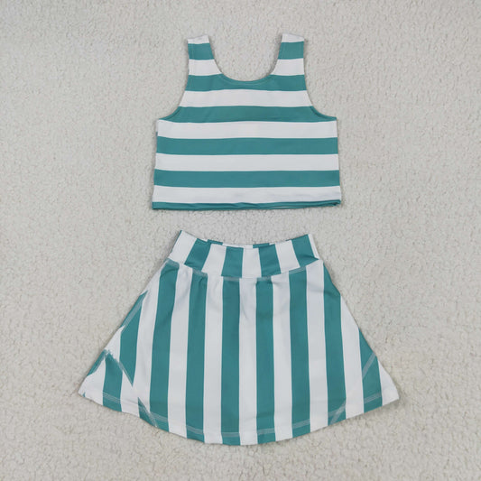 Sibling Baby Girls Sleeveless Stripe Checked Leopard Vest Top Yoga Athletic Skorts Sets
