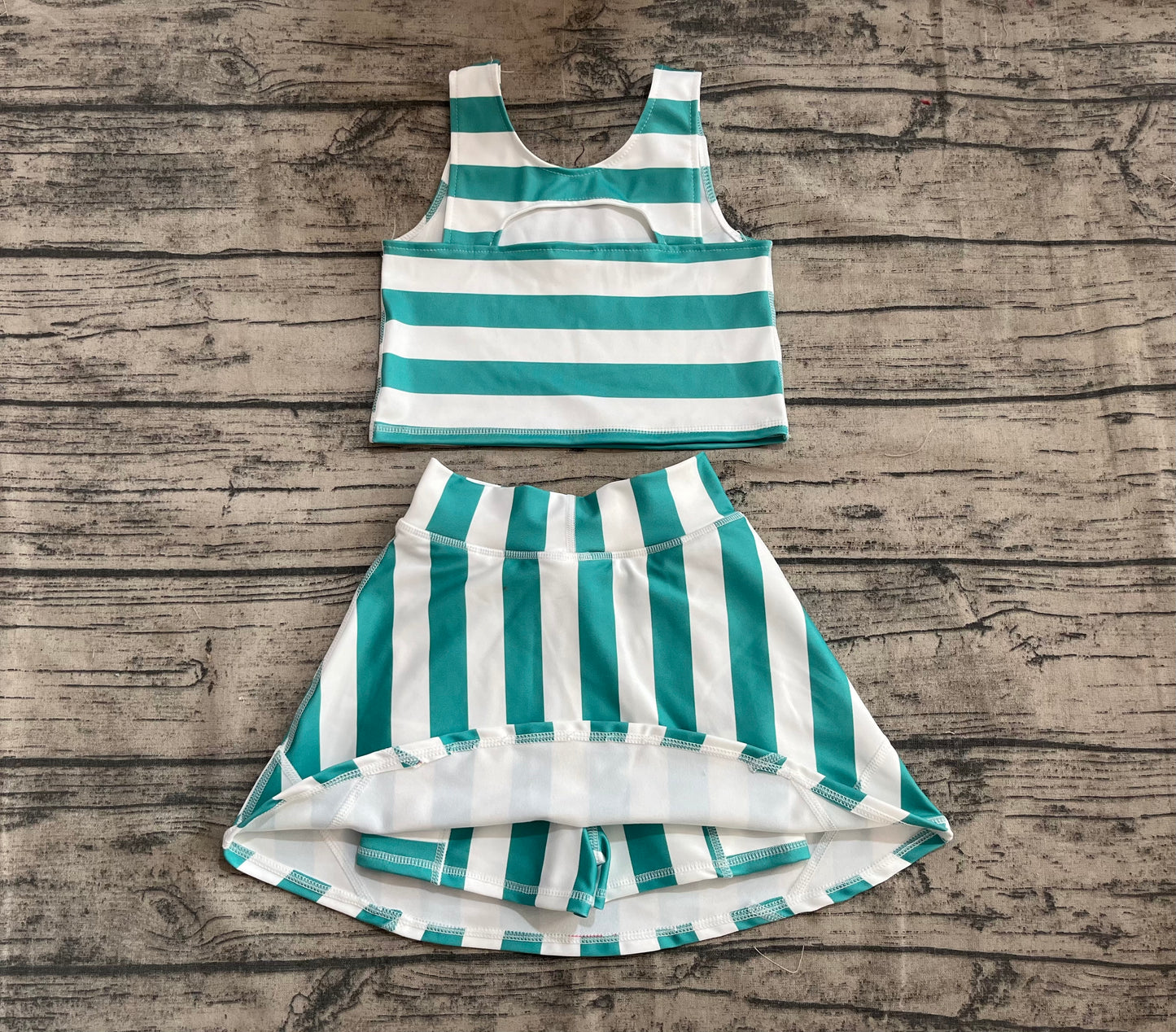 Baby Girls Sleeveless Green Stripe Top Skort Yoga Sets