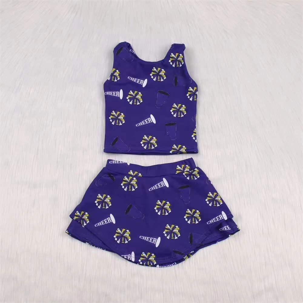Preorder moq 5 Baby Girls Purple Sleeveless Firework CHEER Top Skort Yoga Set