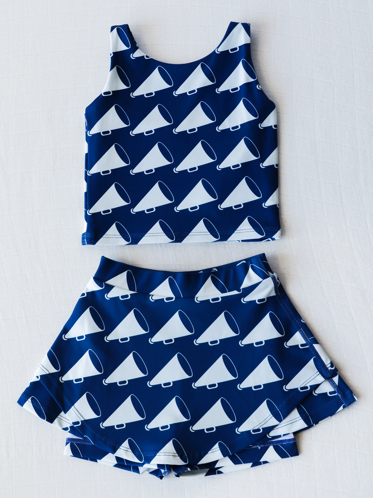 Preorder moq 5 Baby Girls Hot Blue Sleeveless CHEER Top Skort Yoga Set