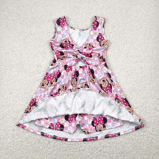 Baby Girls Pink Plaid Sleeveless Cartoon Mouse Yoga Skort Knee Length Dresses