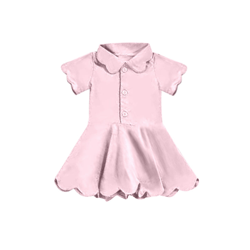 Baby Girls Pink Short Sleeves Button Yoga Knee Length Dresses Preorder