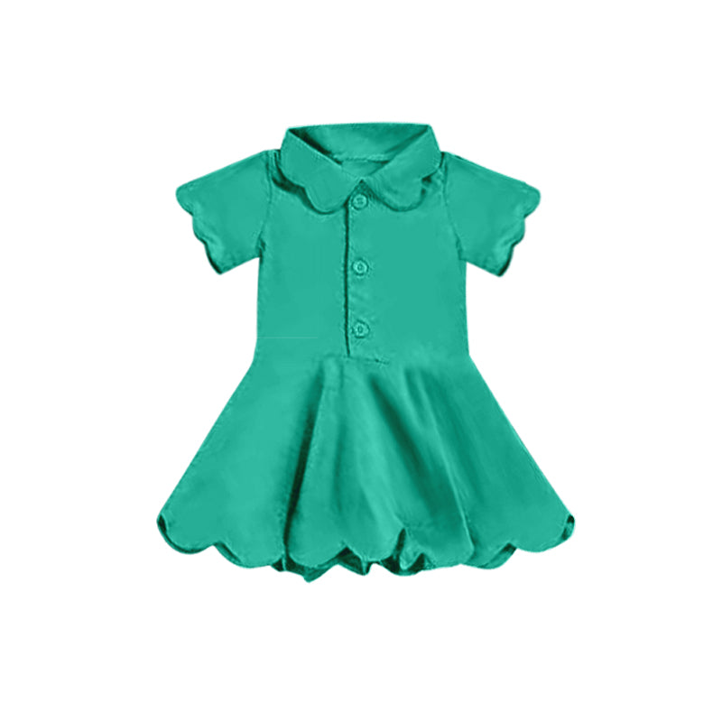 Baby Girls Dark Green Short Sleeves Button Yoga Knee Length Dresses Preorder
