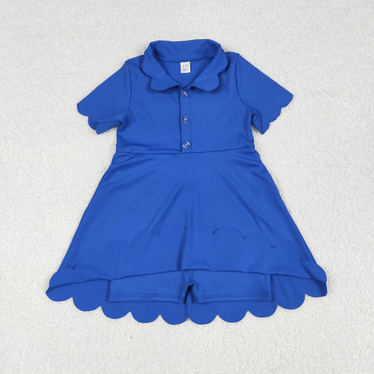Baby Girls Blue Short Sleeves Button Yoga Knee Length Dresses