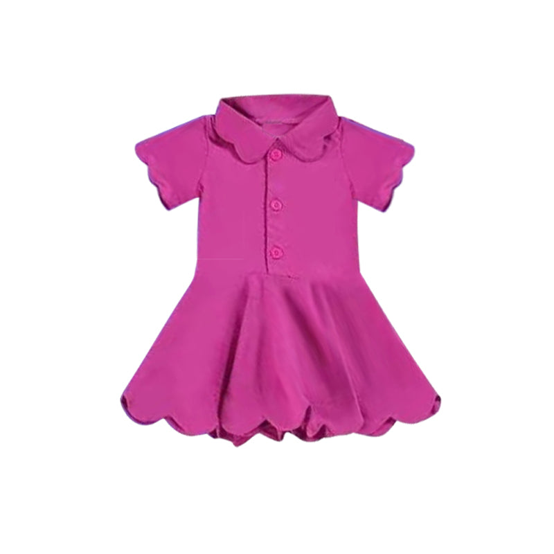 Baby Girls Hot Pink Short Sleeves Button Yoga Knee Length Dresses Preorder