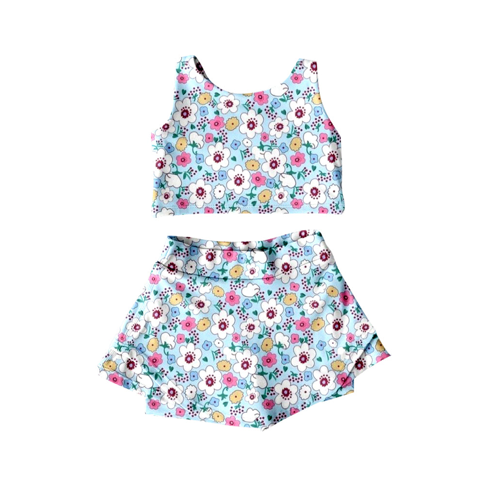 Baby Girls Sleeveless Colorful Flowers Top Skort Yoga Set Preorder