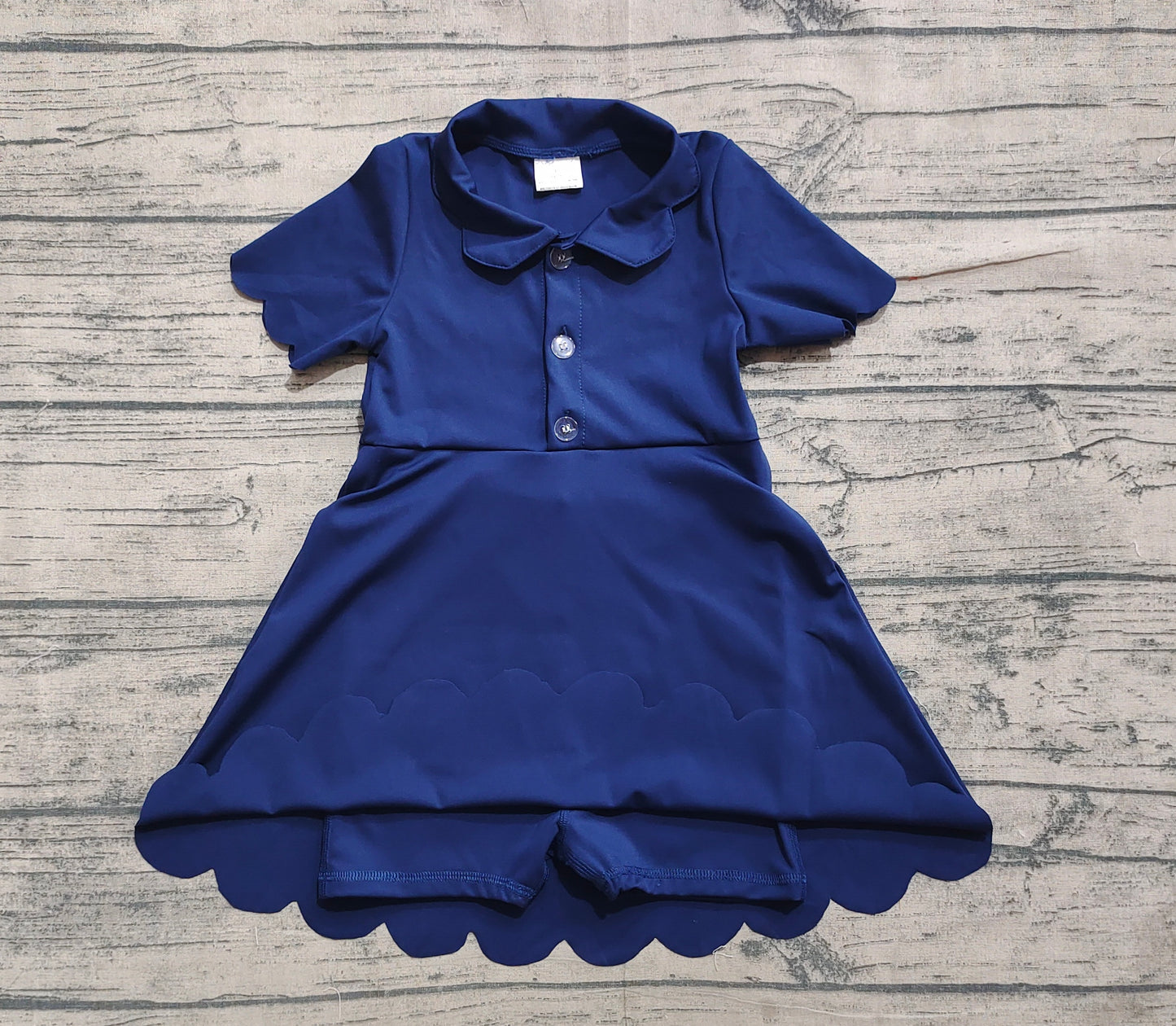 Baby Girls Navy Short Sleeves Button Yoga Knee Length Dresses