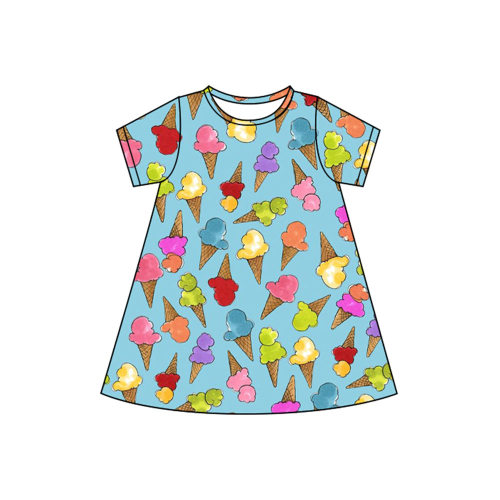 Baby Girls Blue Short Sleeves Colorful Ice Cream Knee Length Dresses Preorder