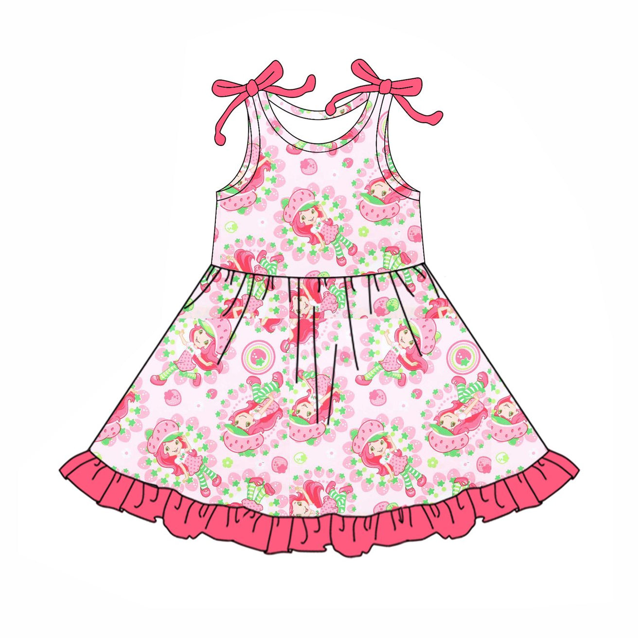Baby Girls Pink Sleeveless Strawberry Dolls Knee Length Dress Preorder