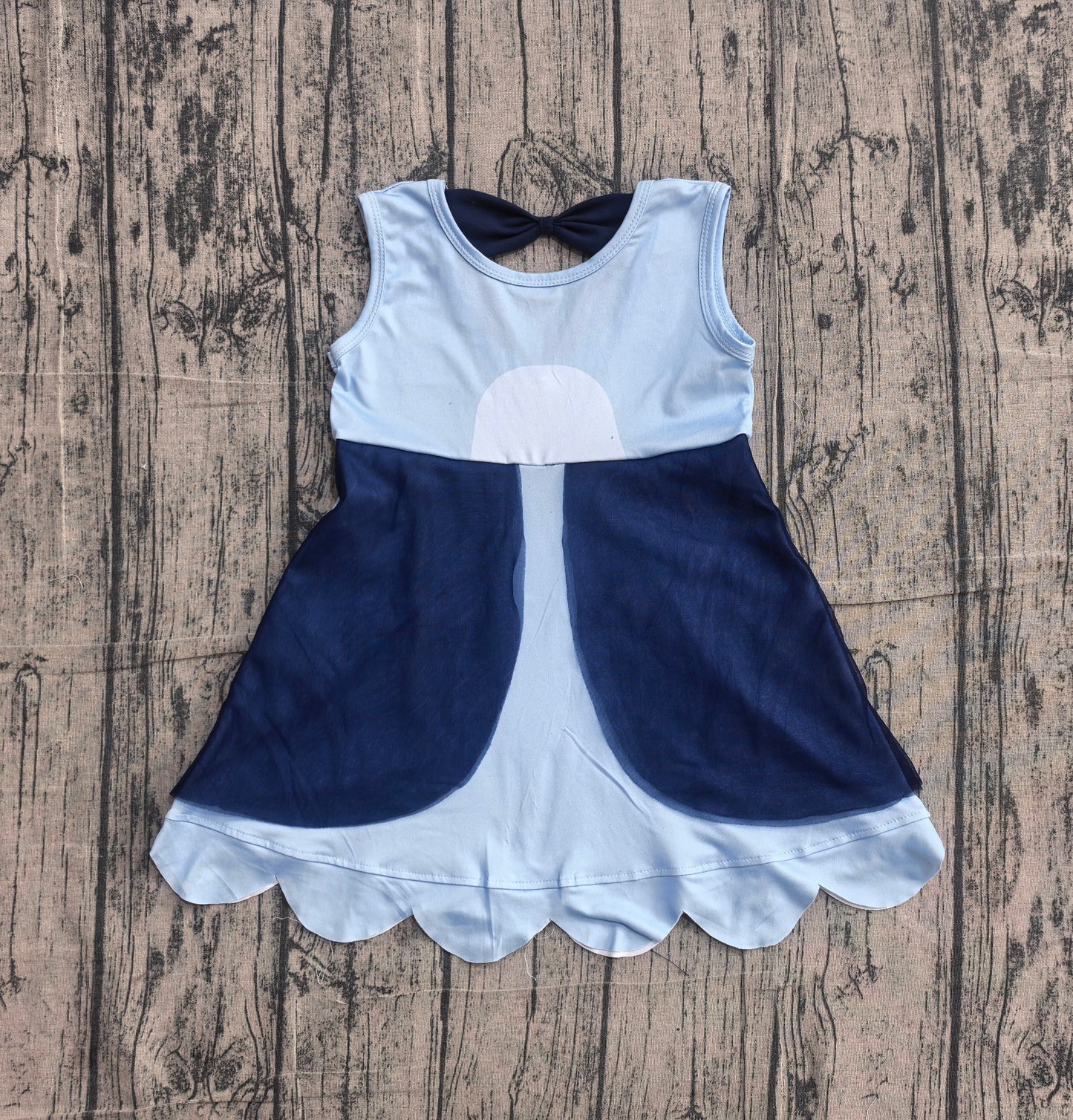 Baby Girls Sleeveless Blue Cartoon Dogs Knee Length Dress Preorder