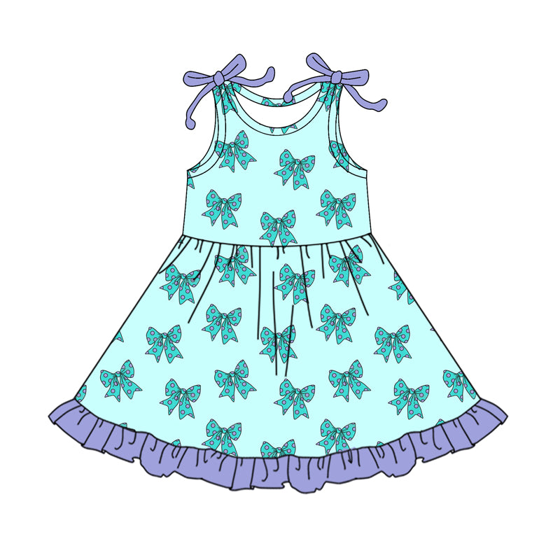 Baby Girls Aqua Sleeveless Bows Knee Length Dress Preorder