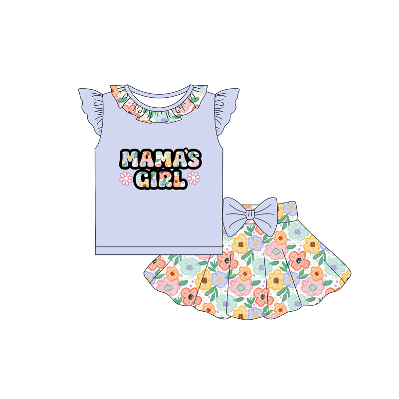 Baby Girls Lavender Flutter Sleeves Mama's Girl Top Flowers Skorts Set Preorder
