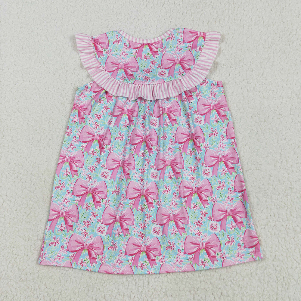 Embroidery Baby Girls Pink I Love Dad Floral Bows Knee Length Dresses