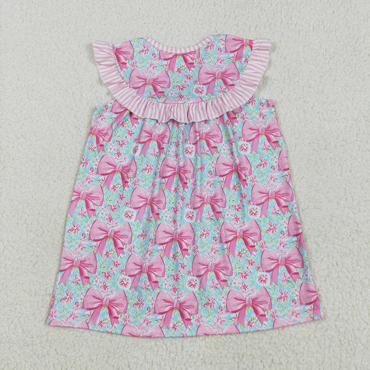 Embroidery Baby Girls Pink I Love Dad Floral Bows Knee Length Dresses