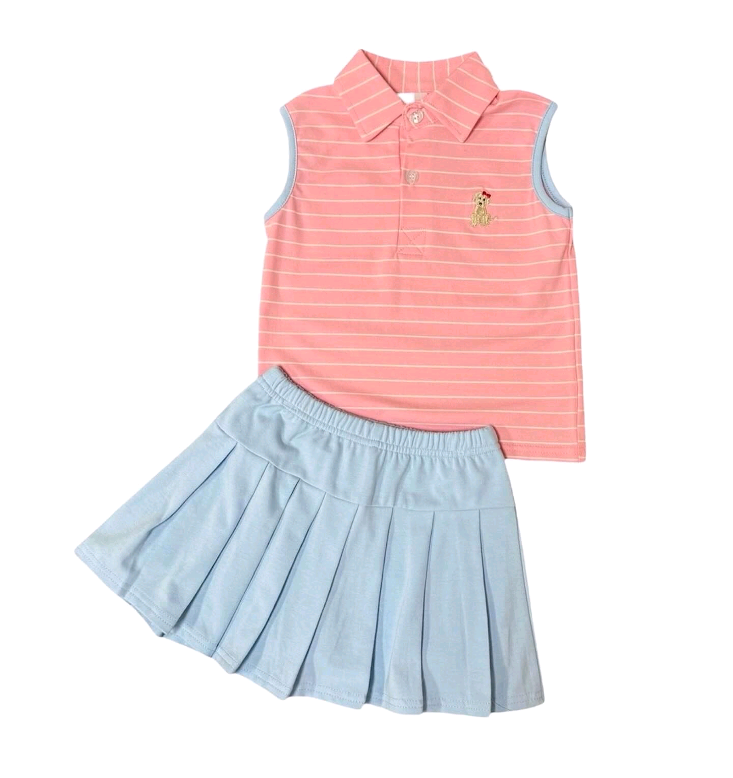 Baby Girls Peach Stripe Sleeveless Button Dog Top Ruffle Skirts Set Preorder