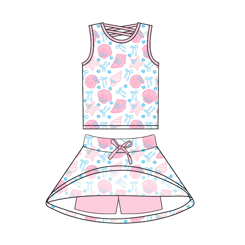 Preorder moq 5 Baby Girls Sleeveless Pink Shell Plaid Top Skort Set