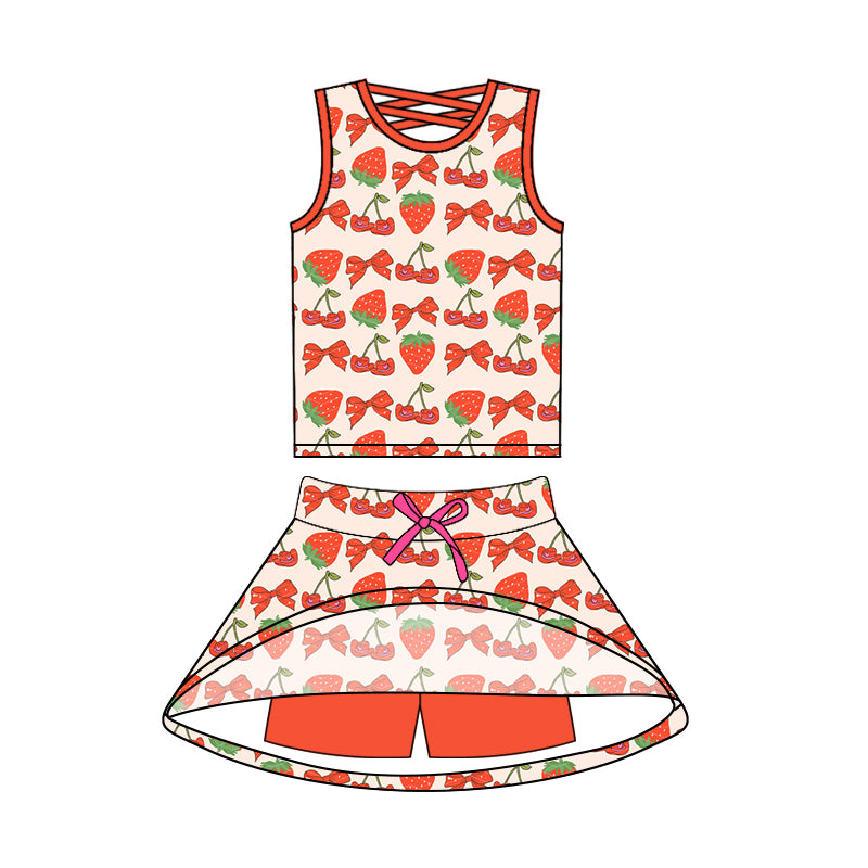 Baby Girls Sleeveless Bows Strawberry Top Skort Short Set Preorder